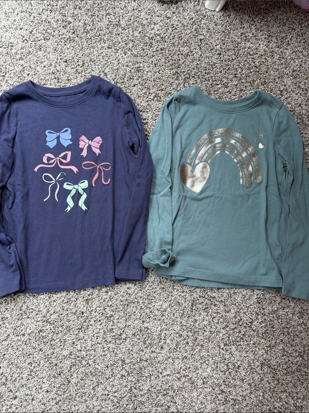 2 - Jumping Beans Girls Long-Sleeve Bow & Rainbow Graphic Top - Navy and Teal